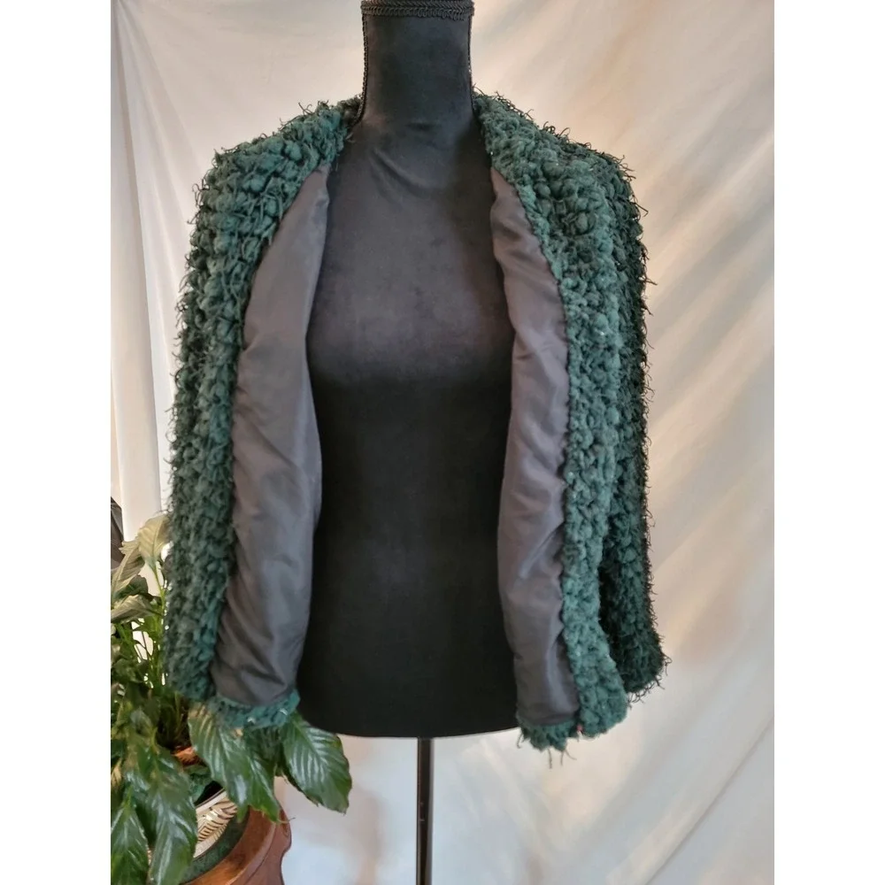 Zara Basic Forest‎ Green Shaggy Popcorn Knit Open Front Jacket Coat Womens Large